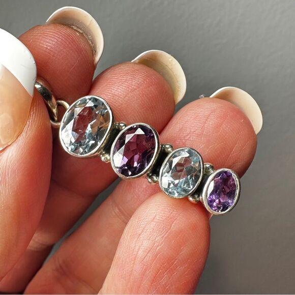 Stunning faceted, graduated oval cut Aquamarine and Amethyst, 925 pendant! - Picture 9 of 11